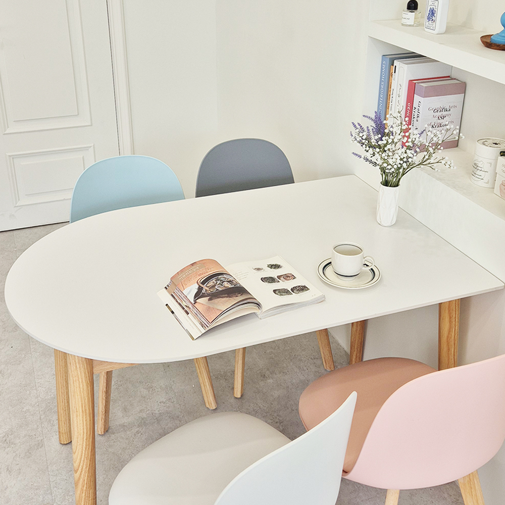 스콘 반타원 세라믹테이블 포세린 원목 카페 식탁 테이블 2인 1200mm, 화이트