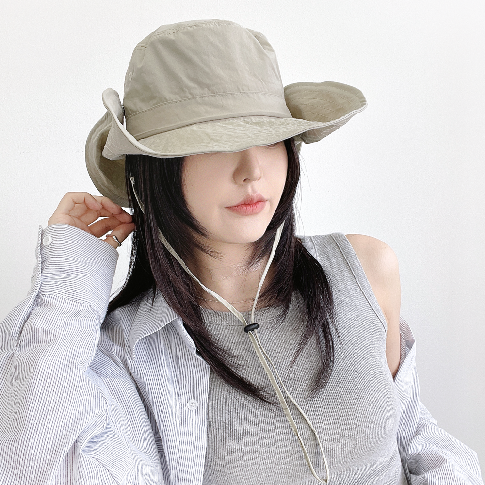 웨스턴 여름 남자 여자 챙넓은 버킷햇 스트랩 방수 사파리 물놀이 정글 모자 - 상세 이미지 4