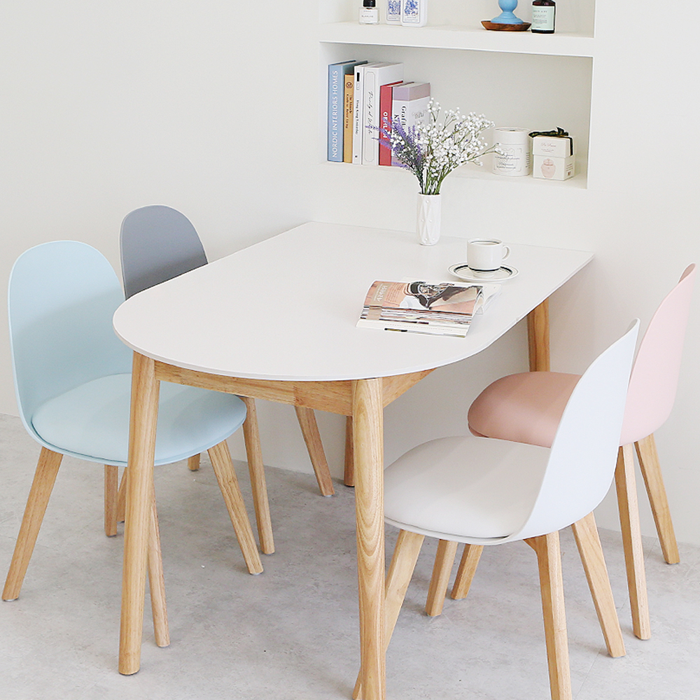 스콘 반타원 세라믹테이블 포세린 원목 카페 식탁 테이블 2인 1200mm, 화이트