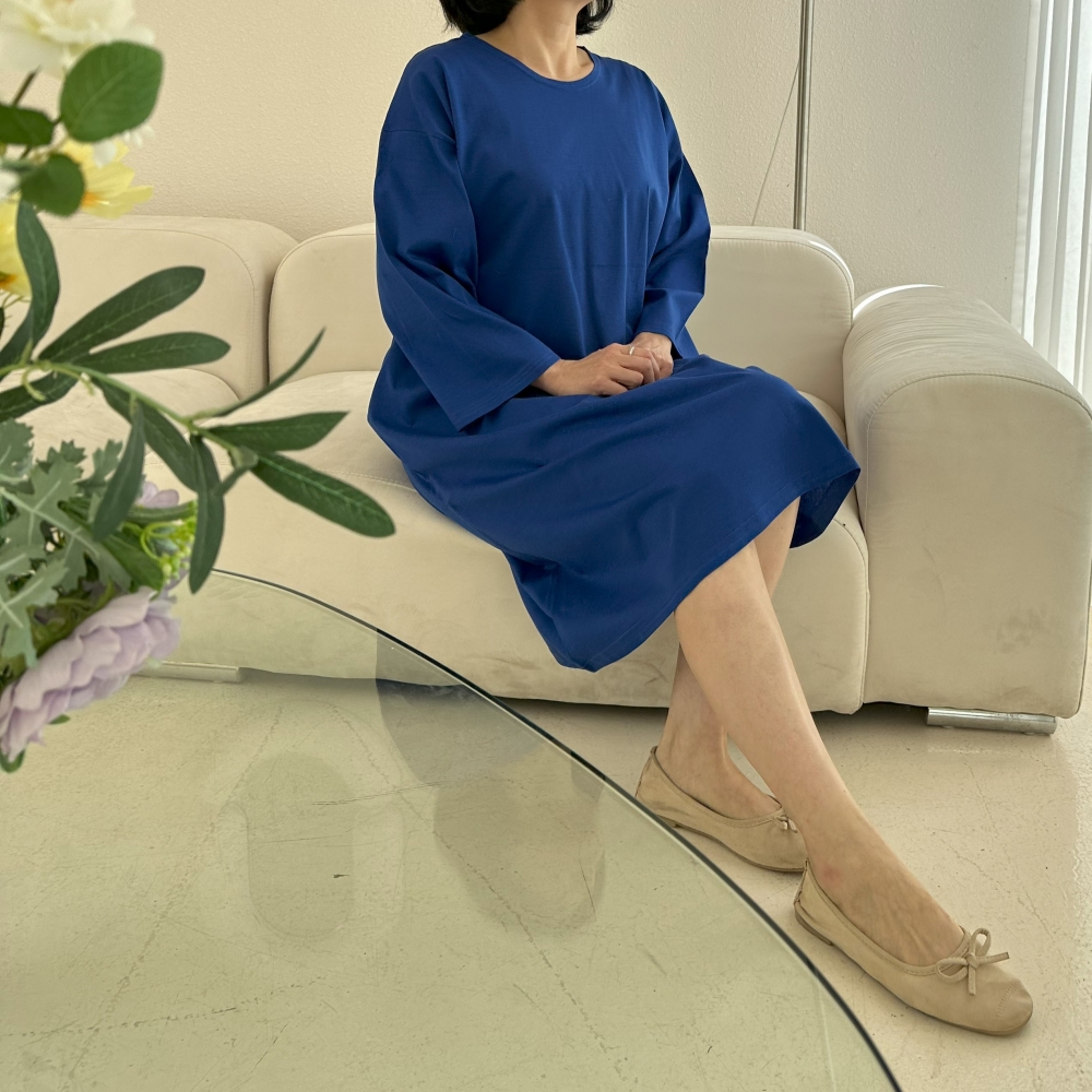 77-99빅사이즈 자체제작 면 무지 데일리 박시 원피스 라운드넥 봄 여름 가을 원마일웨어