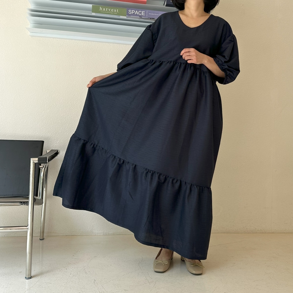 빅사이즈 자체제작 U넥 퍼프소매 맥시 롱 프릴 원피스 여름 린넨 여신 하객 우아한 휴양지