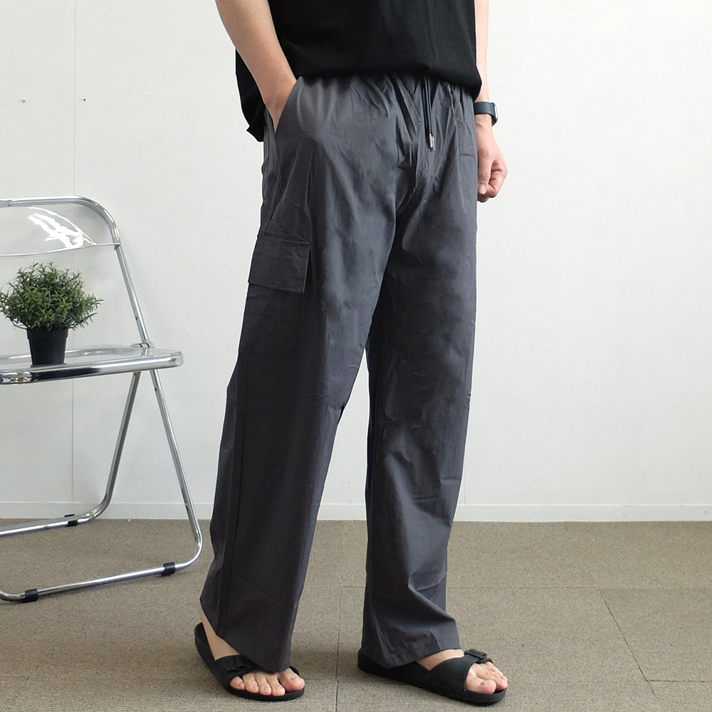 남자 냉장고 바지 카고 와이드 팬츠 나일론 냉감 통큰바지 여름 밴딩 - 상세 이미지 4