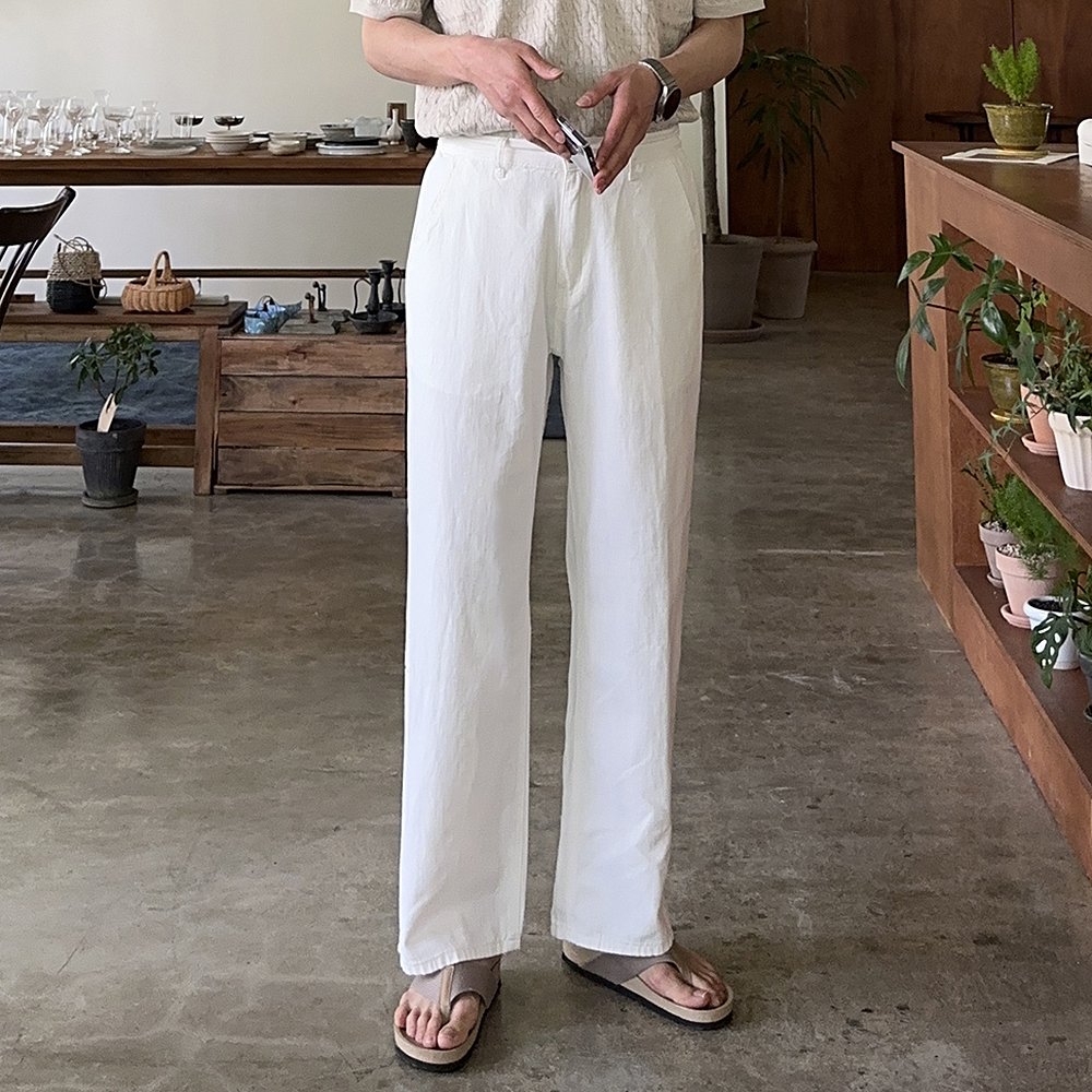 남자와이드팬츠 린넨 아이스 팬츠 밴딩 남성냉장고바지