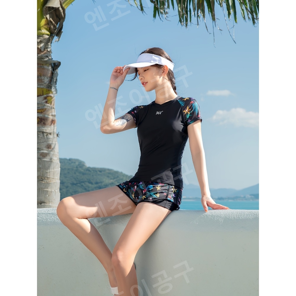 수영강습 수영복 전신 여성 빅사이즈 레쉬가드 반바지 - 메인 이미지