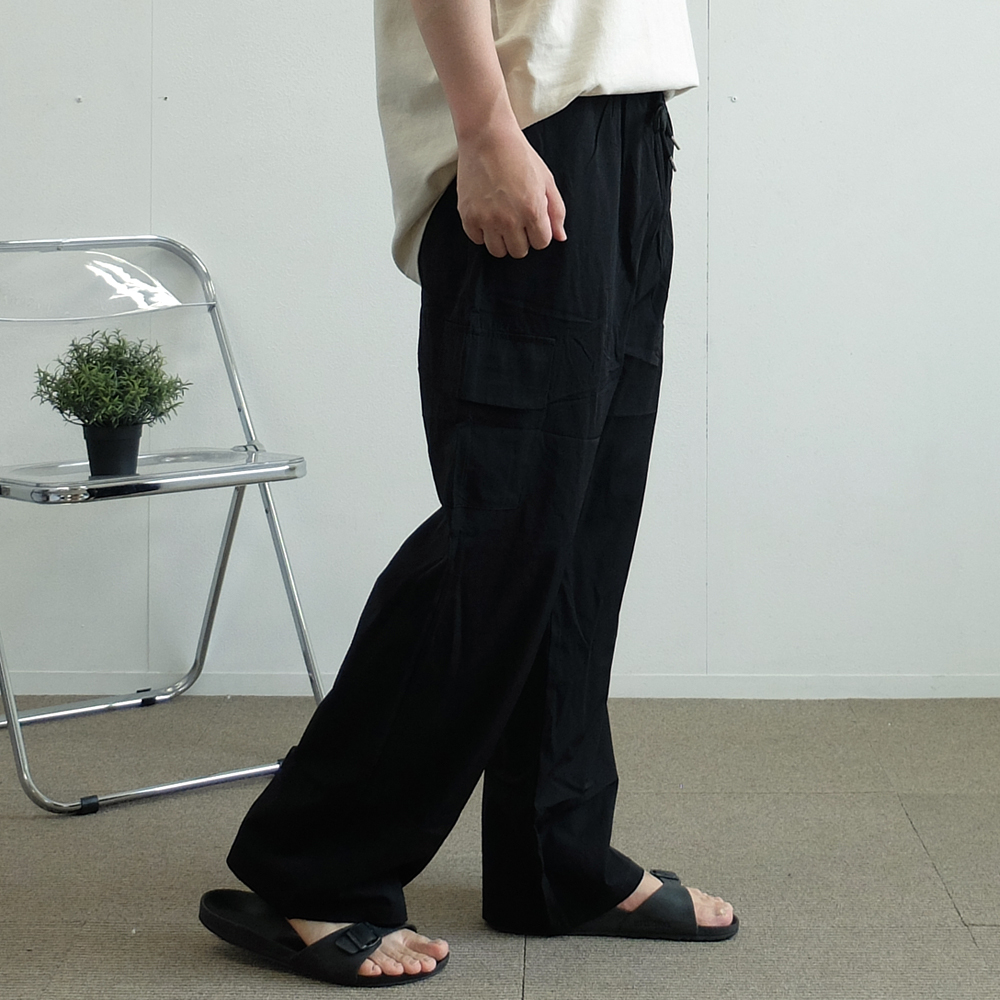 남자 냉장고 바지 카고 와이드 팬츠 나일론 냉감 통큰바지 여름 밴딩 - 상세 이미지 3