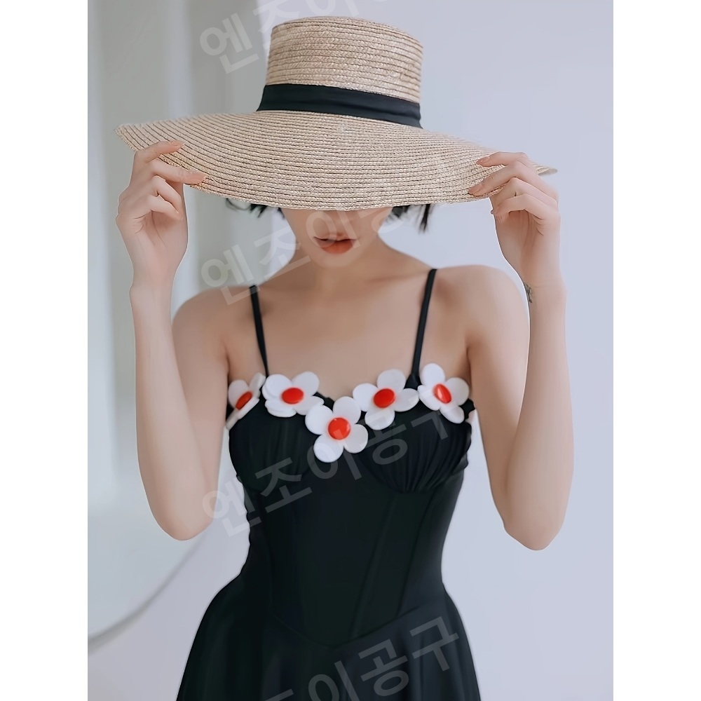 꽃무늬 섹시한 수영복 전신여성 치마 호텔수영장