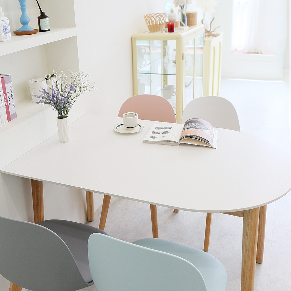 스콘 반타원 세라믹테이블 포세린 원목 카페 식탁 테이블 2인 1200mm, 화이트