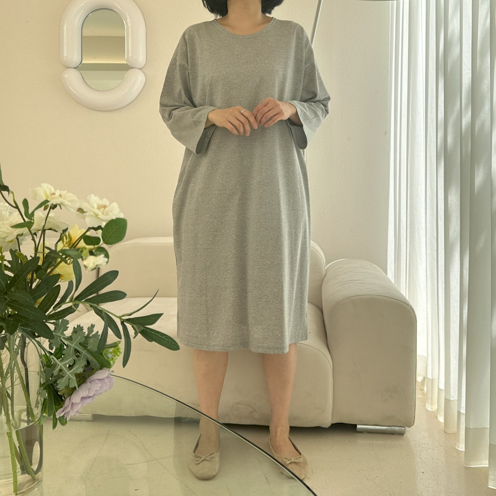 77-99빅사이즈 자체제작 면 무지 데일리 박시 원피스 라운드넥 봄 여름 가을 원마일웨어