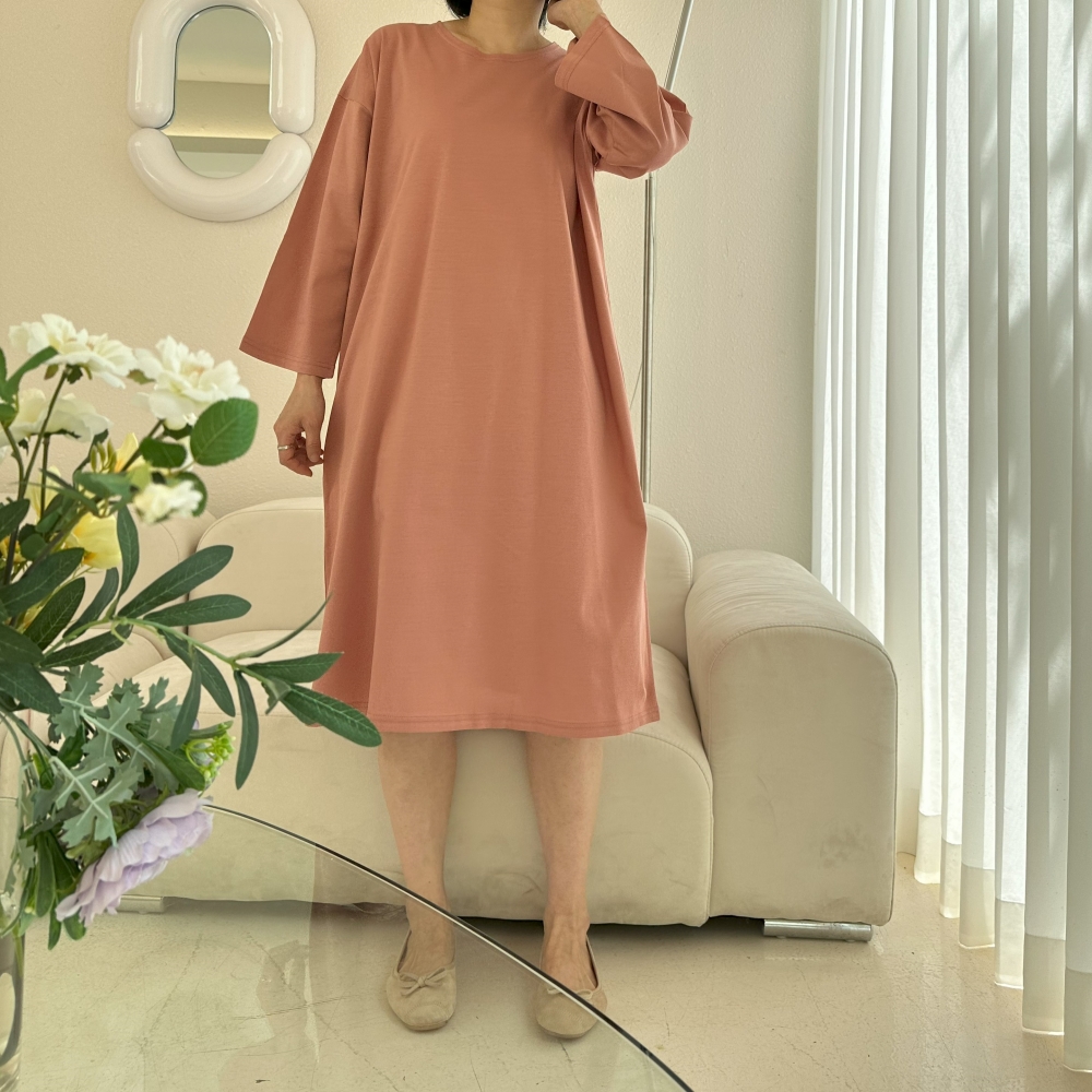 77-99빅사이즈 자체제작 면 무지 데일리 박시 원피스 라운드넥 봄 여름 가을 원마일웨어