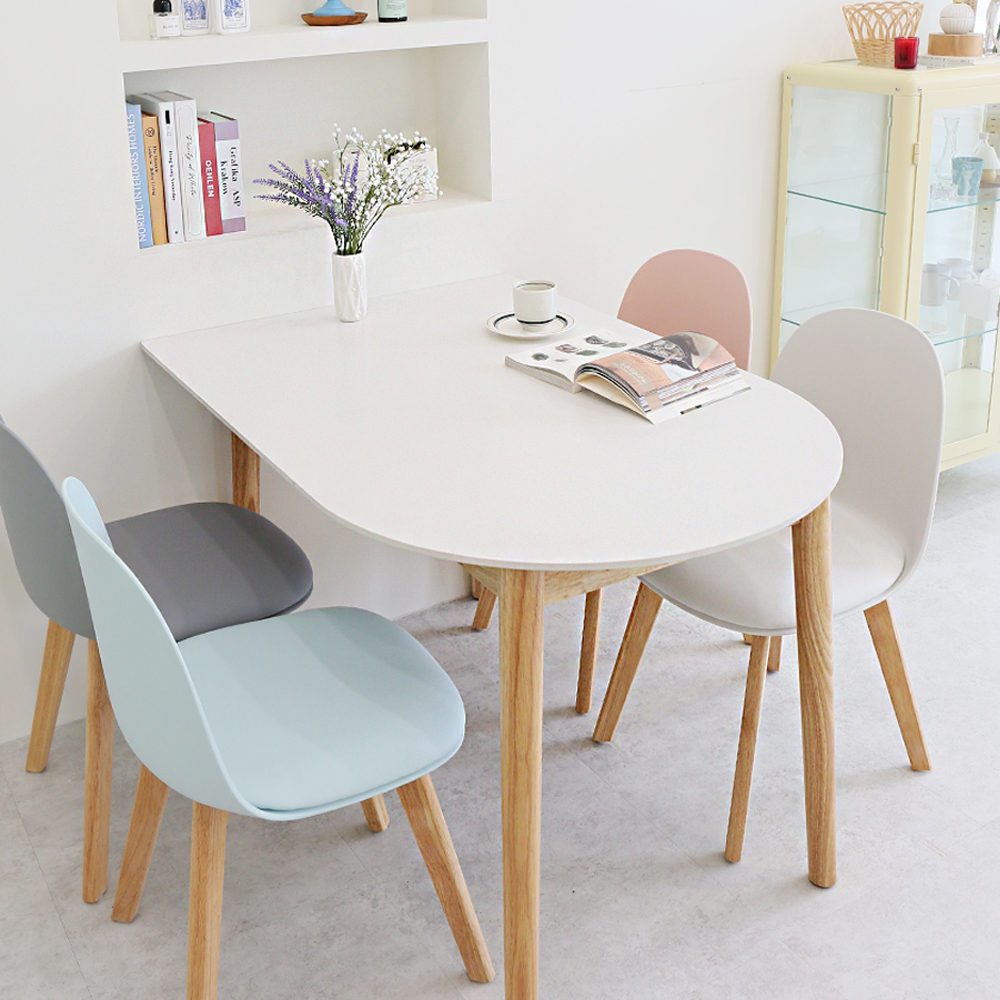 스콘 반타원 세라믹테이블 포세린 원목 카페 식탁 테이블 2인 1200mm, 화이트