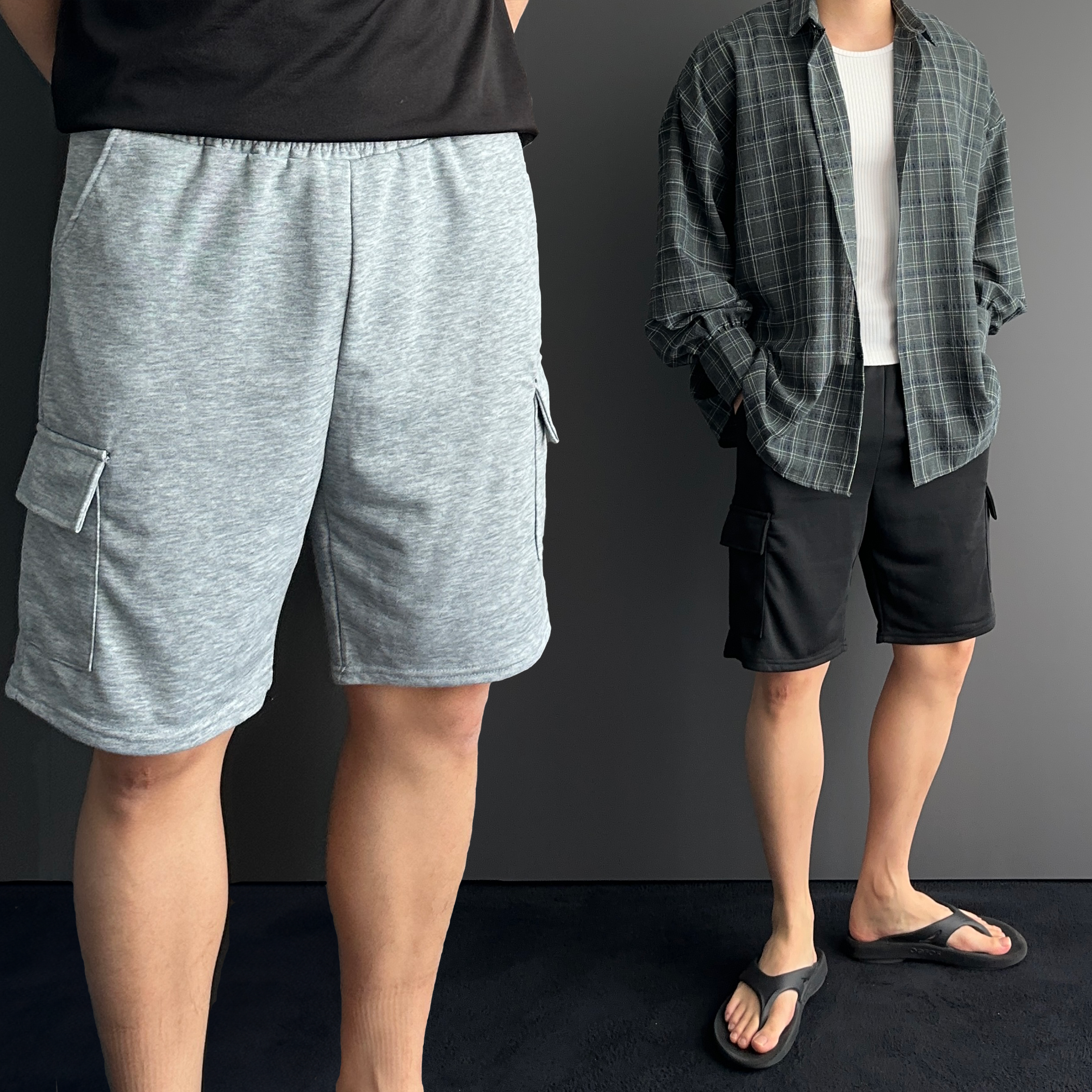 회색반바지 카고반바지 남자와이드반바지 - 상품 이미지