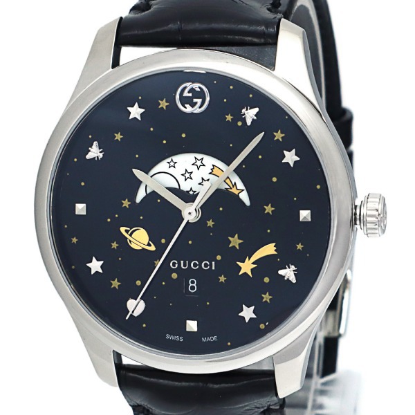 구찌 GUCCI G타임리스 문페이즈 블랙 남자 손목 시계 가죽밴드 YA126327 - 상세 이미지 2