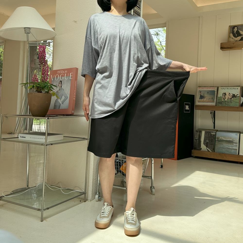 30-46빅사이즈 자체제작 5부 밴딩 반바지 시원한 여름 밑위긴 편한 린넨 면 스판 팬츠