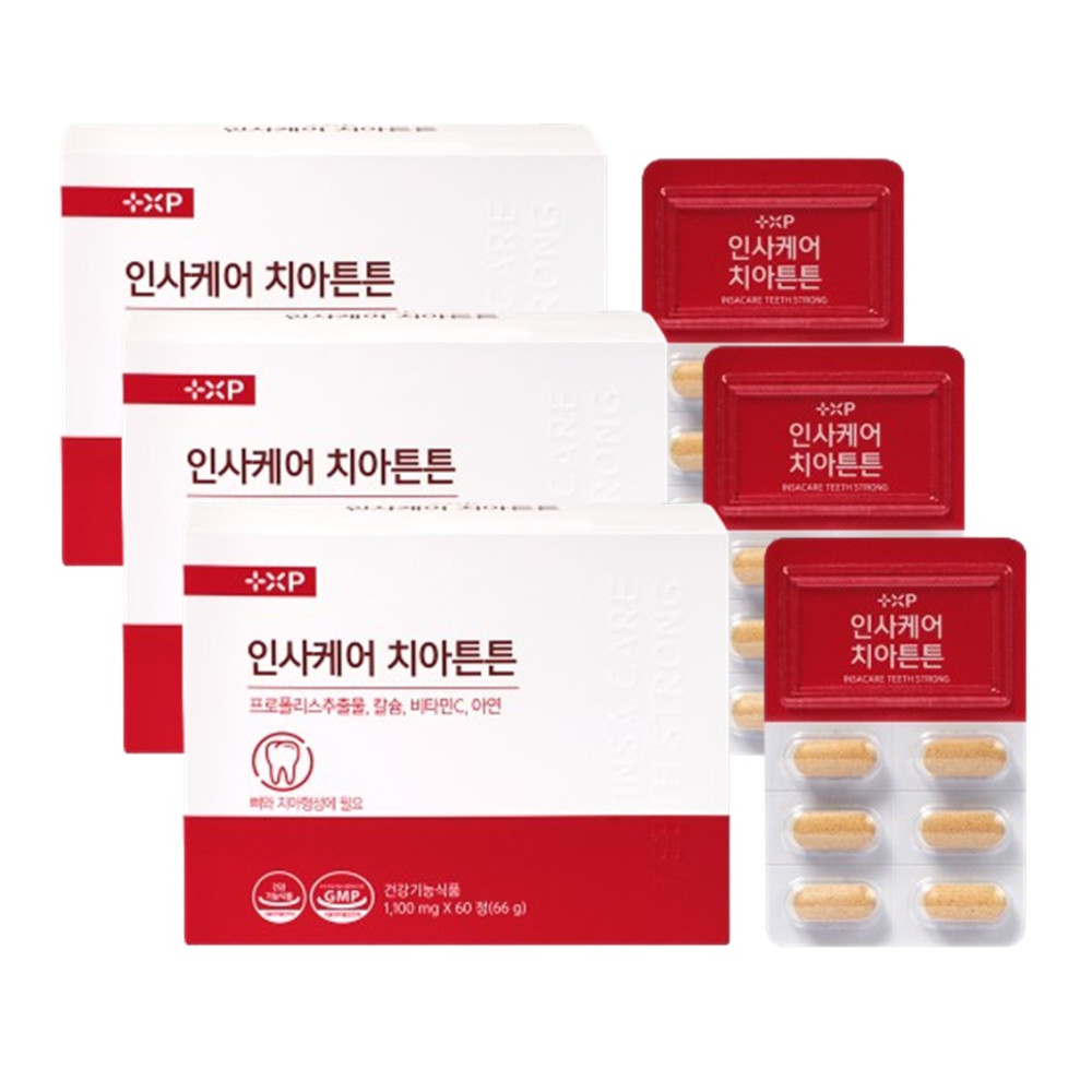 인사케어 치아튼튼 치아건강 프로폴리스 칼슘영양제 60정 x 3개 - 메인 이미지