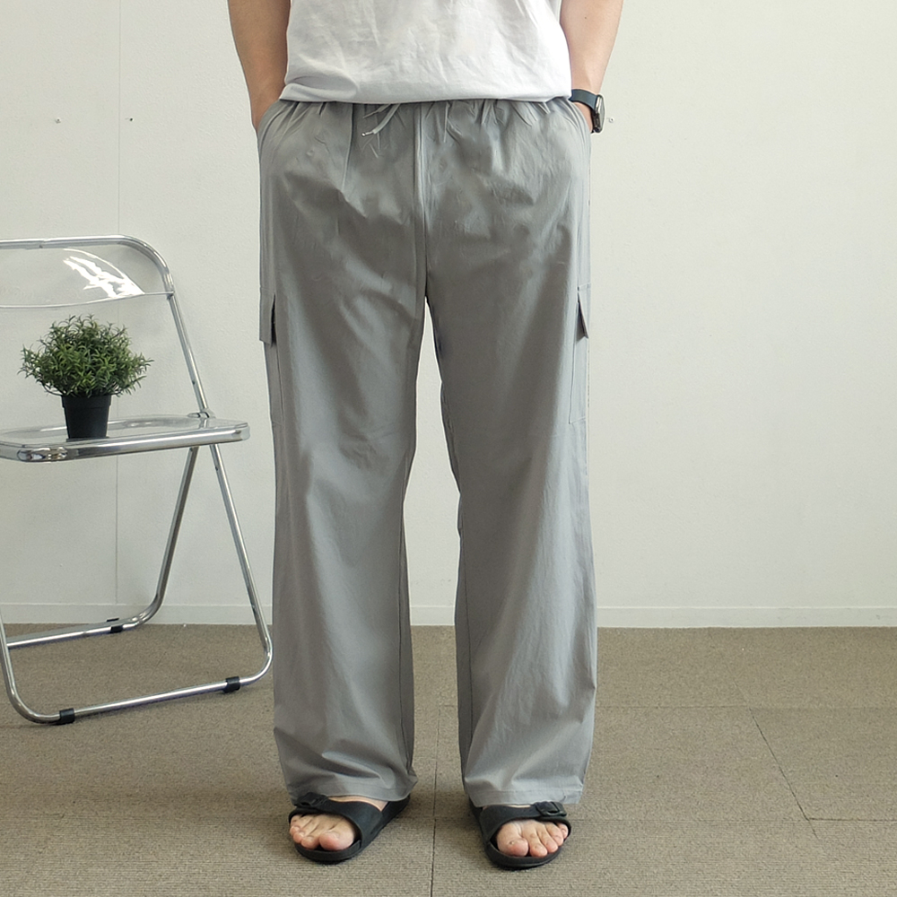 남자 냉장고 바지 카고 와이드 팬츠 나일론 냉감 통큰바지 여름 밴딩 - 상세 이미지 5