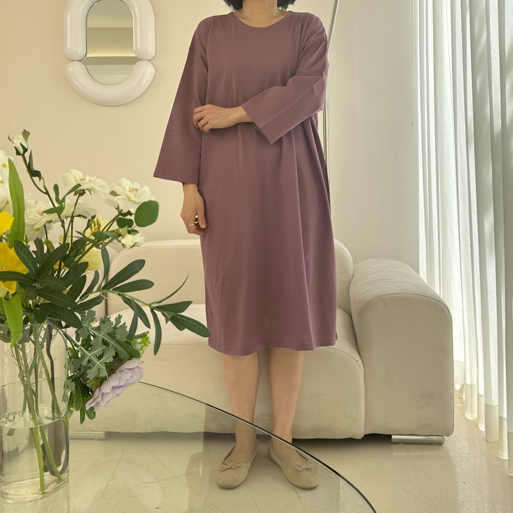 77-99빅사이즈 자체제작 면 무지 데일리 박시 원피스 라운드넥 봄 여름 가을 원마일웨어