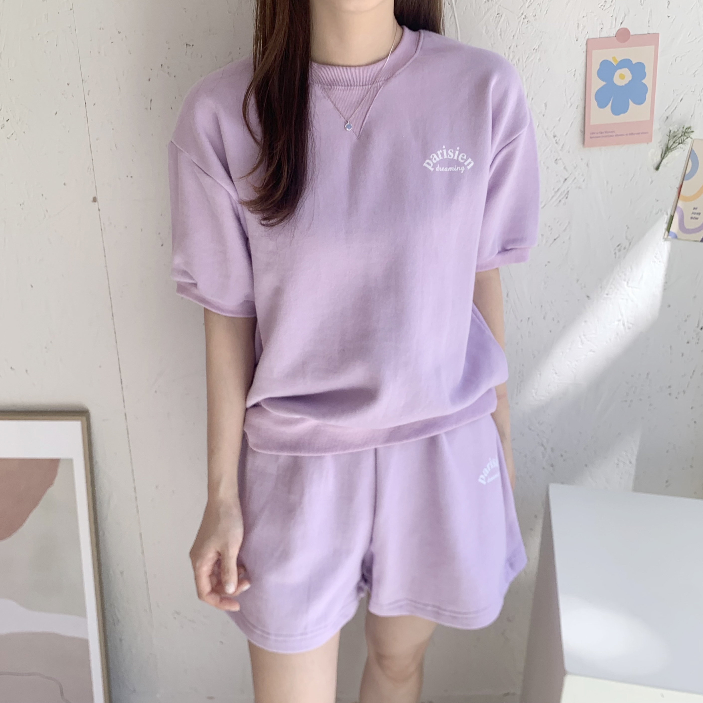 파스트로 루즈핏 맨투맨 반바지 세트 2color 상세 이미지 8