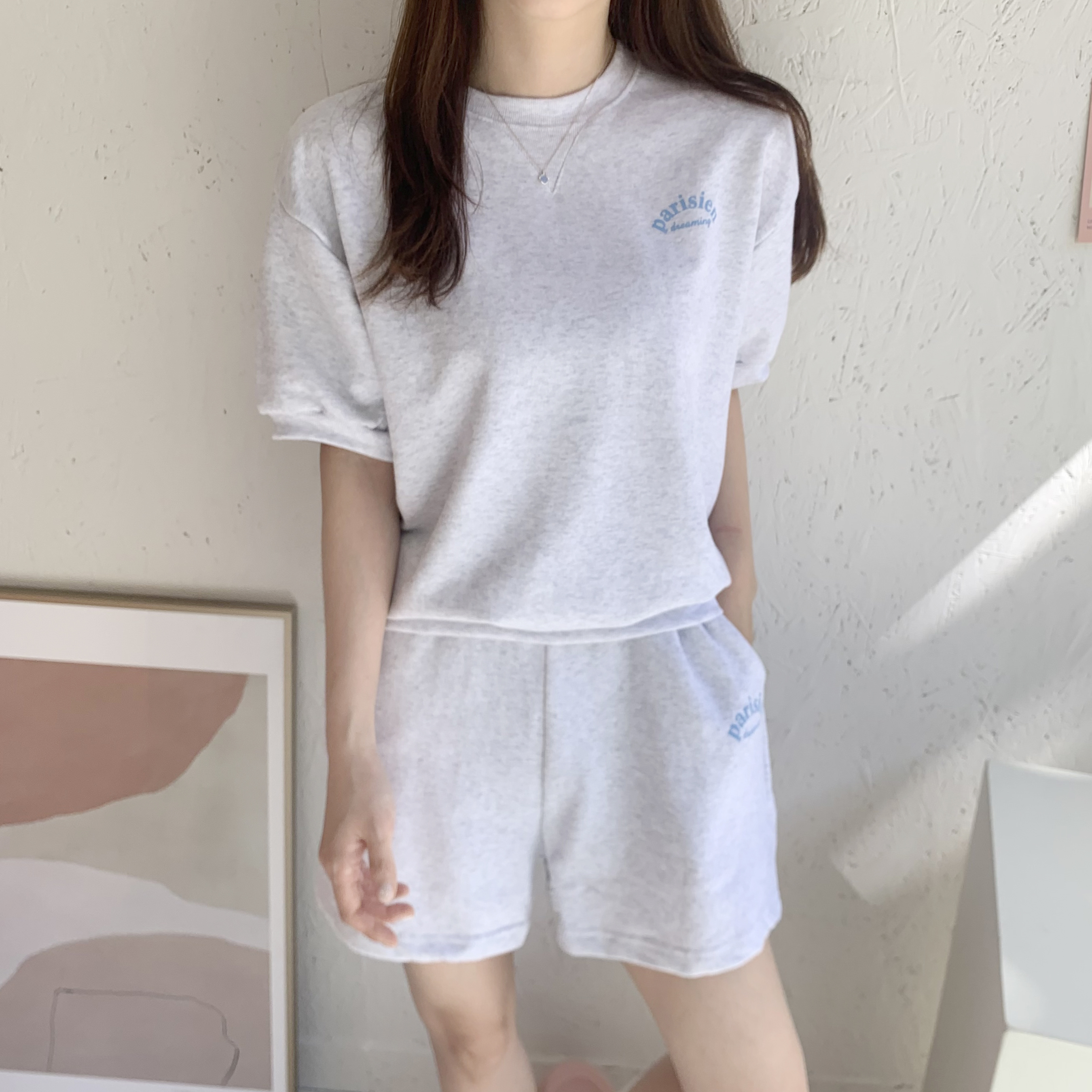 파스트로 루즈핏 맨투맨 반바지 세트 2color 상세 이미지 6