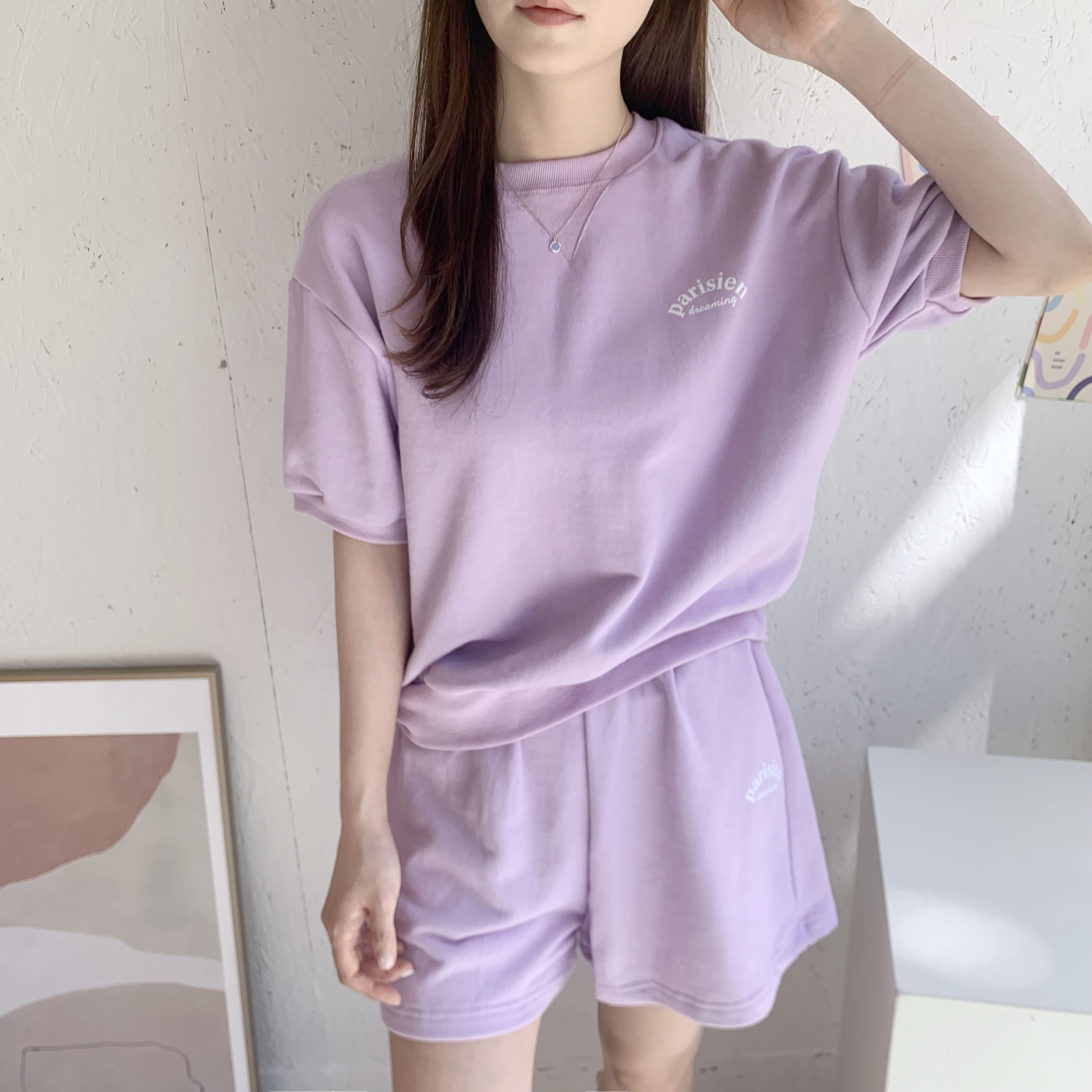 파스트로 루즈핏 맨투맨 반바지 세트 2color 상세 이미지 11