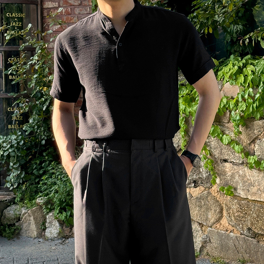 남자헨리넥반팔 린넨 차이나셔츠 여름반팔셔츠