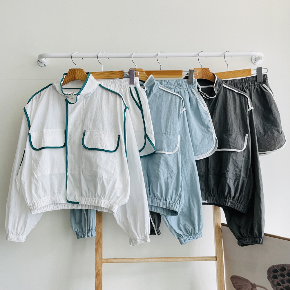 아노락 바스락세트 여성 바람막이 집업점퍼 반바지 트레이닝셋업 상하 세트