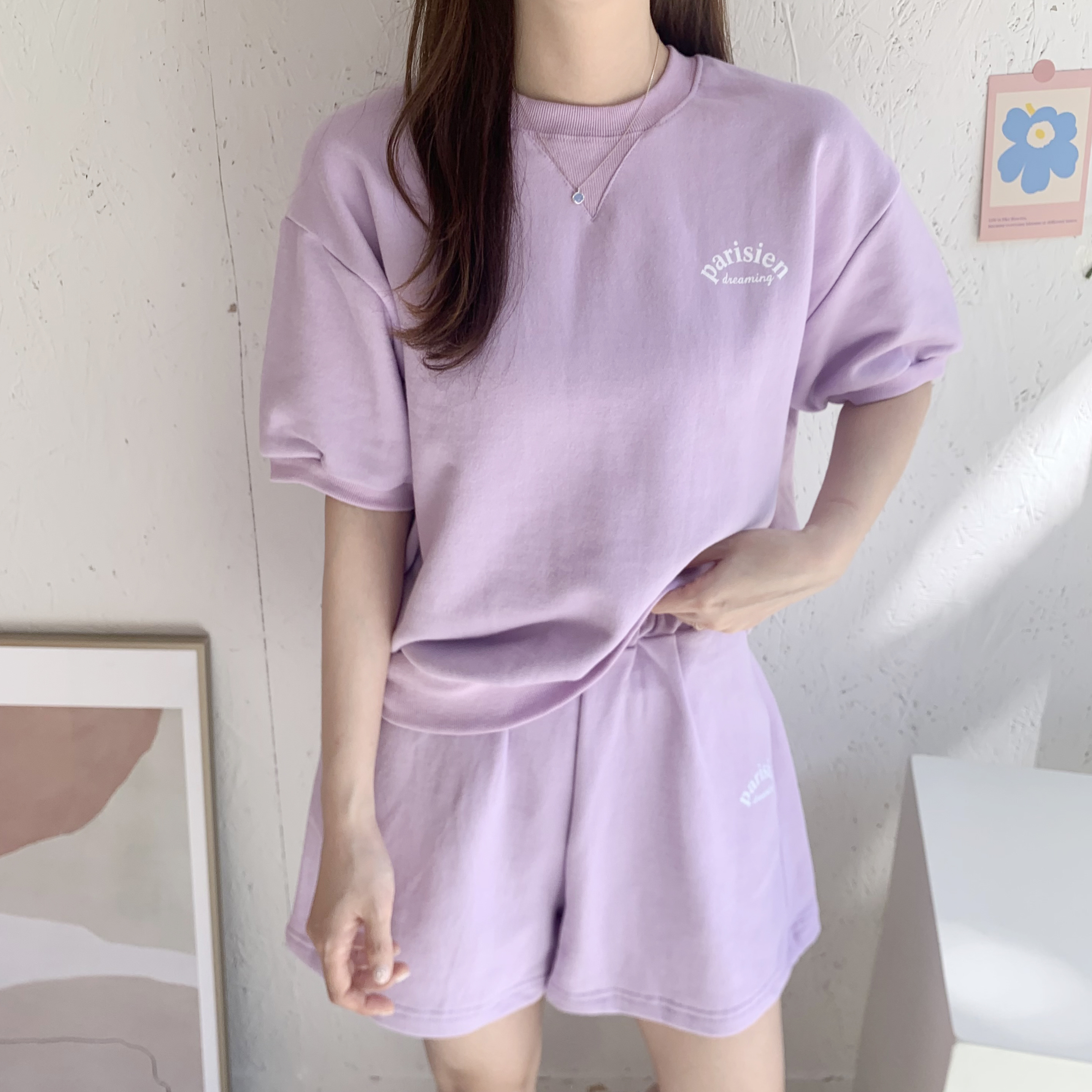 파스트로 루즈핏 맨투맨 반바지 세트 2color 상세 이미지 9