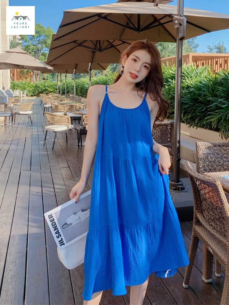 여름 블루 원피스 휴양지 바캉스 여성 신혼여행 - 상품 이미지