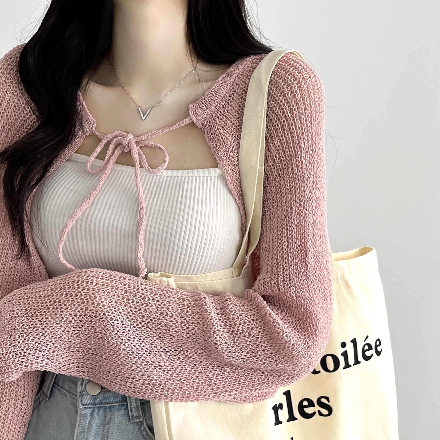볼레로 여름가디건 린넨 숄가디건 부클 꽈배기가디건 아이보리, FREE(One size) 이미지 8