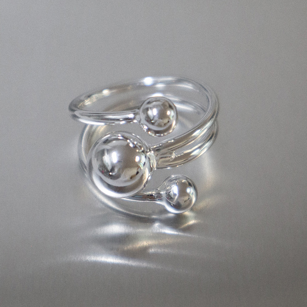 레이어드 볼 오픈반지 실버925 볼드한 포인트 Layered Ball Open Ring - 메인 이미지