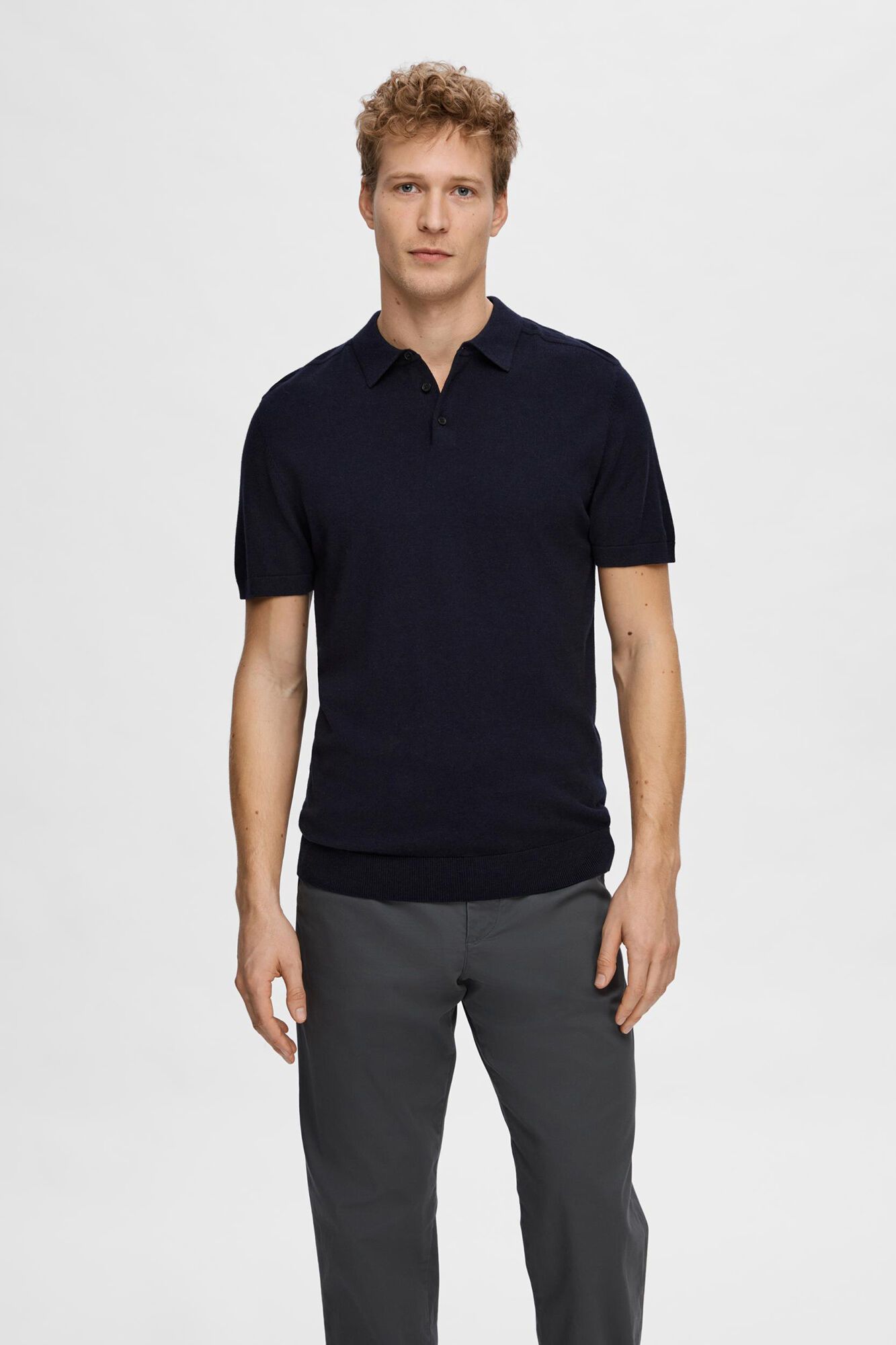 셀렉티드 코튼 니트 반팔 폴로 셔츠 1890332 AZUL MARINO