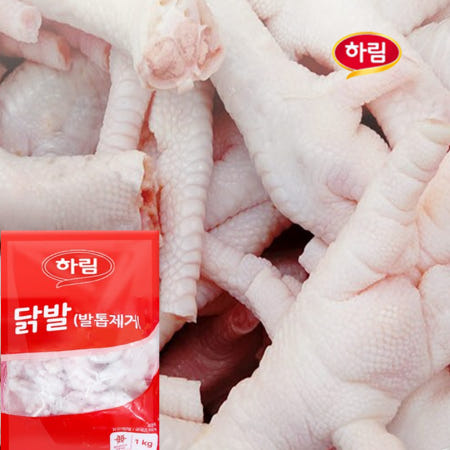 하림-통 닭발(발톱제거)1kgx6봉/신선냉동/간식/안주/식자재/호프/콜라겐/별미/100%국내산닭발
