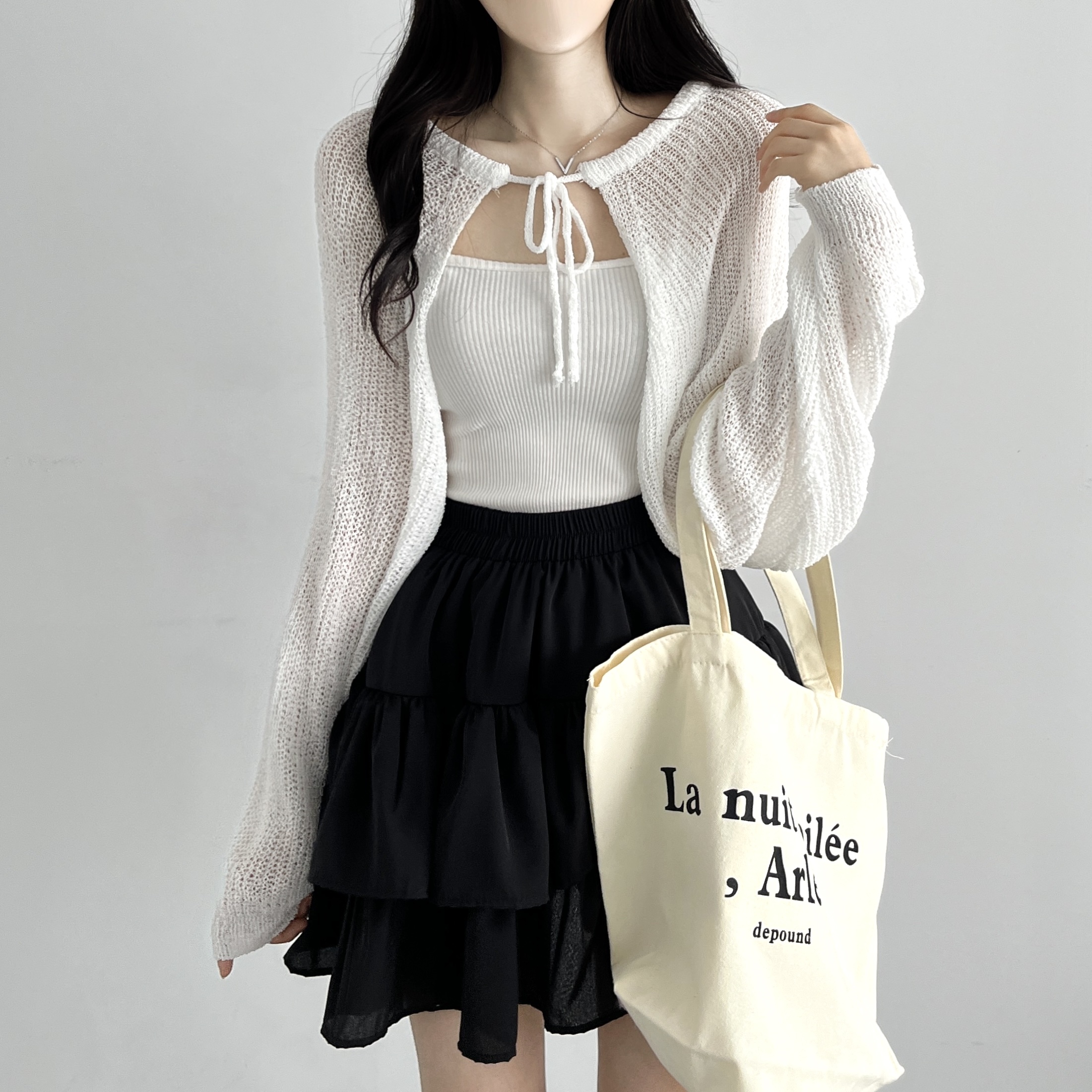 볼레로 여름가디건 린넨 숄가디건 부클 꽈배기가디건 블랙, FREE(One size)