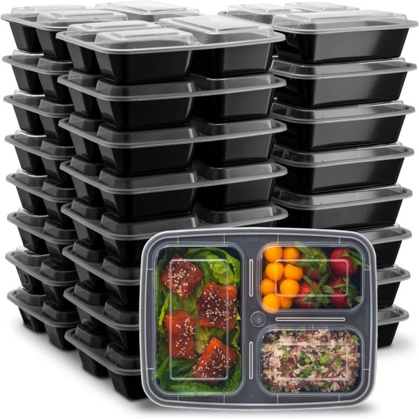 반찬통 투명 냉장고정리 25팩 32oz 3칸 식사 준비 뚜껑 포함 식품 보관 플라스틱 벤투 박스 점심 냉동 식기세척기 사용 가능 : 부자고래9호