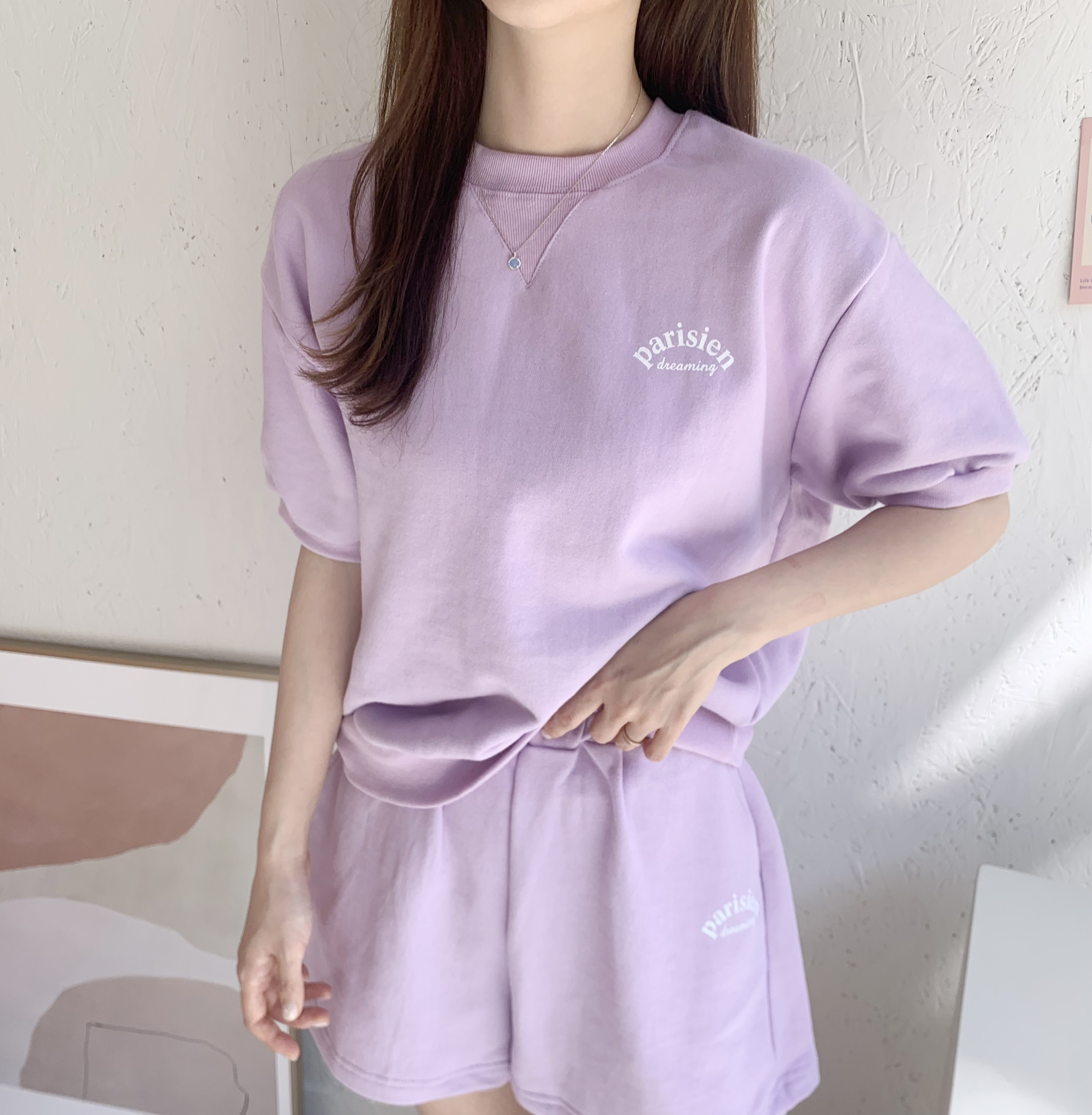 파스트로 루즈핏 맨투맨 반바지 세트 2color 상세 이미지 10