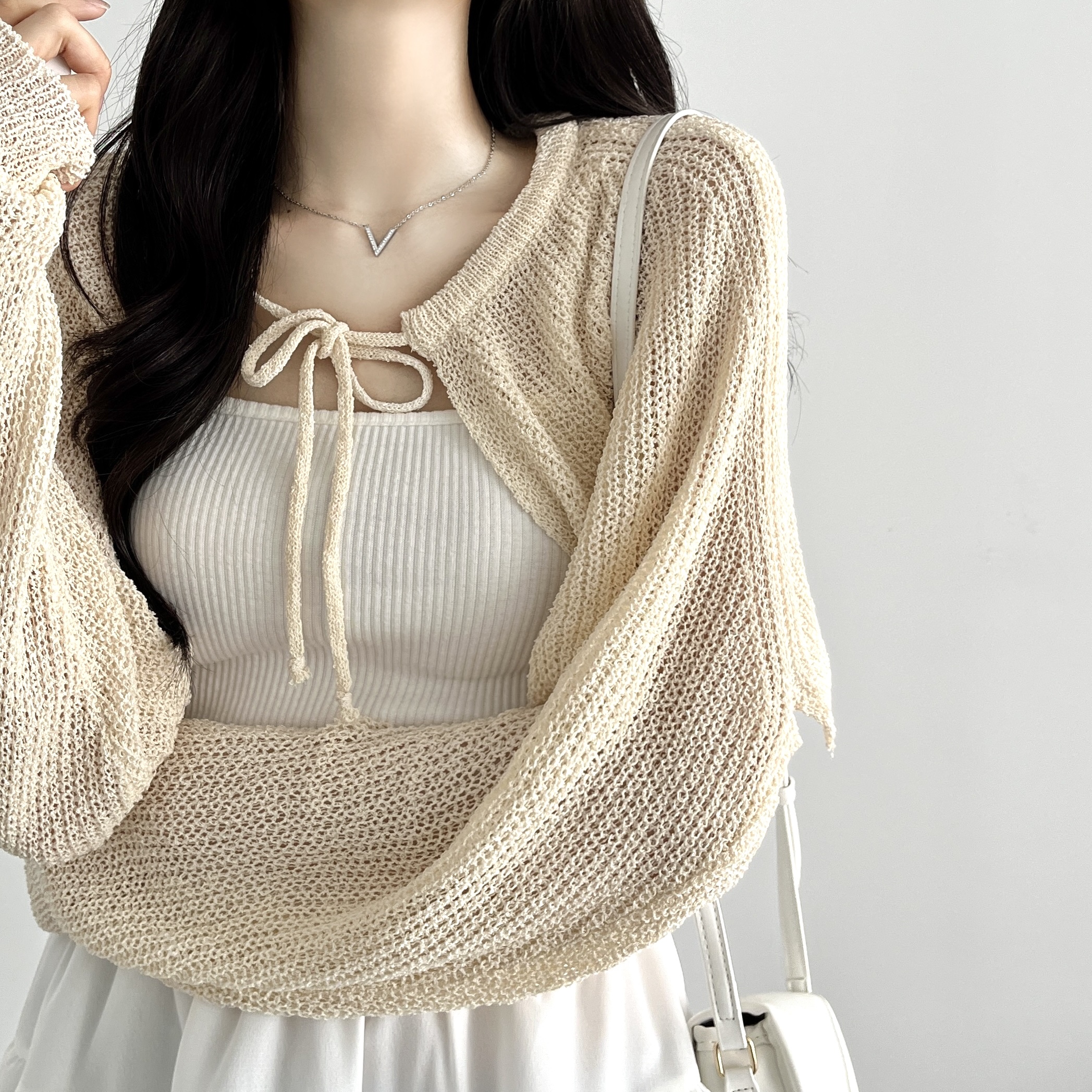 볼레로 여름가디건 린넨 숄가디건 부클 꽈배기가디건 민트, FREE(One size) 이미지 8
