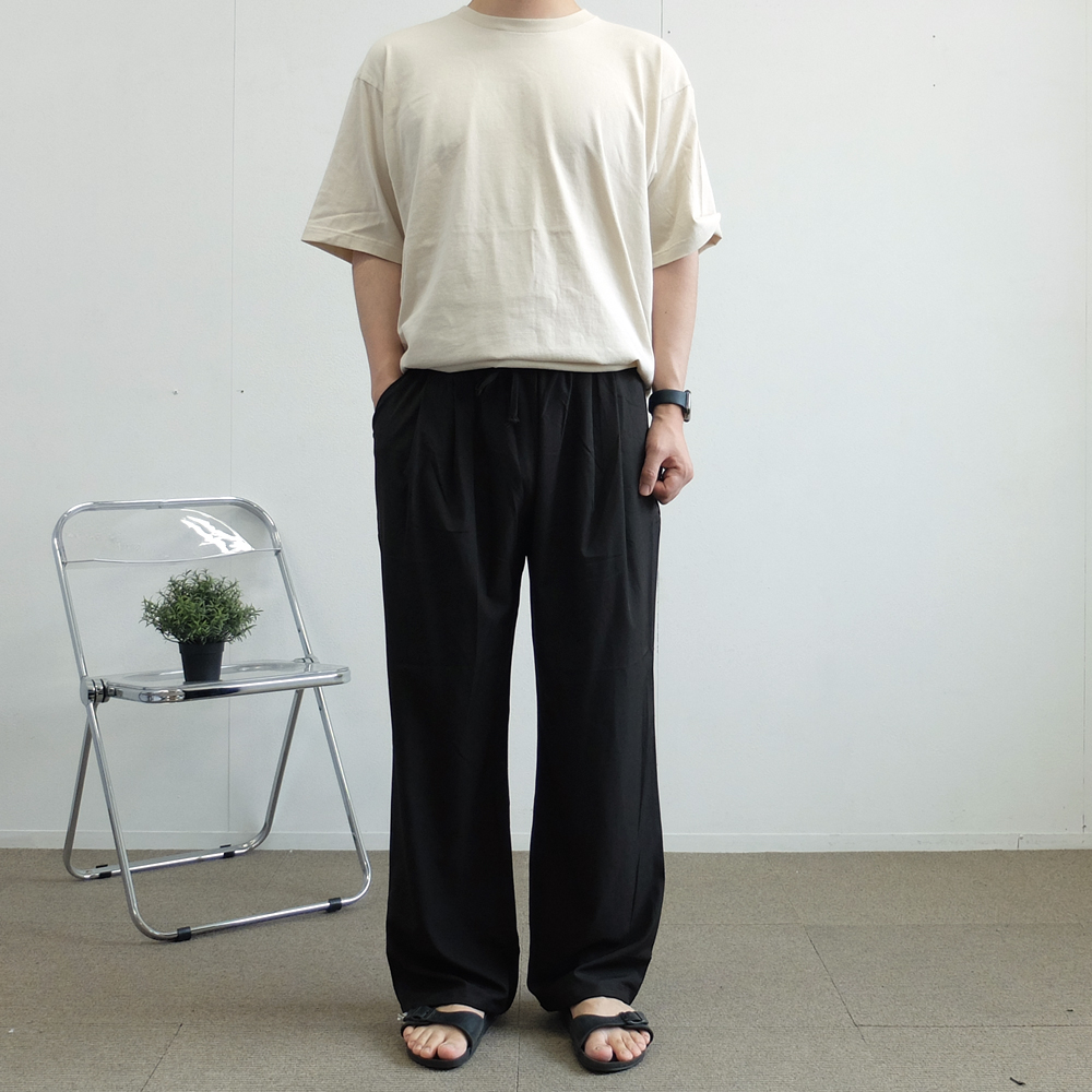 남자 여름 와이드 쿨링 팬츠 스판 조거 통큰바지 밴딩바지 - 상세 이미지 3