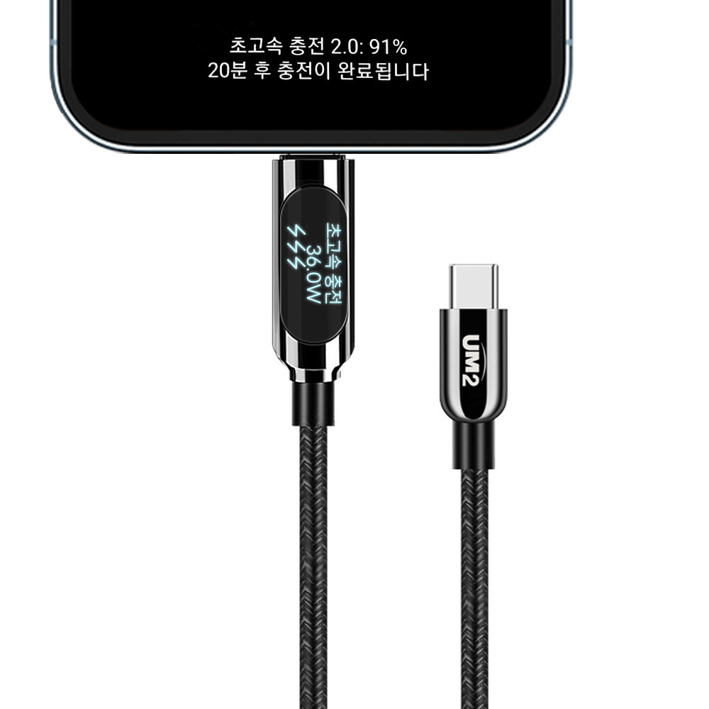 UM2 문구가 보이는 초고속 충전케이블 100W CtoC 디스플레이 UMCA-APP100W - 상품 이미지