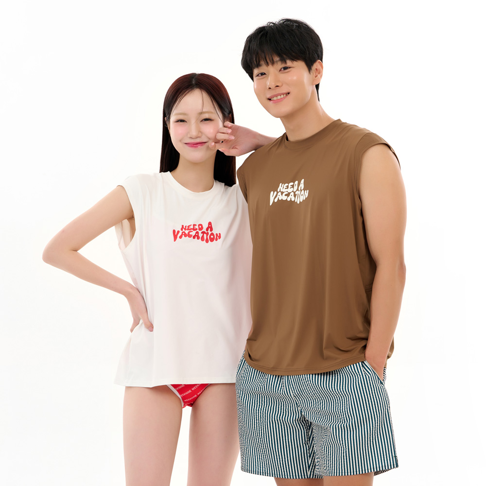 위크나인 래쉬가드 나시 루즈핏 여자 남자 공용 수영복 상의 윙 슬리브리스 - 상품 이미지