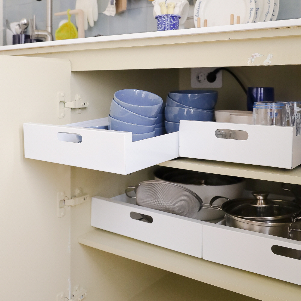 홈글림 슬라이딩 주방 선반 레일 싱크대 하부장 그릇 냄비 정리 수납장