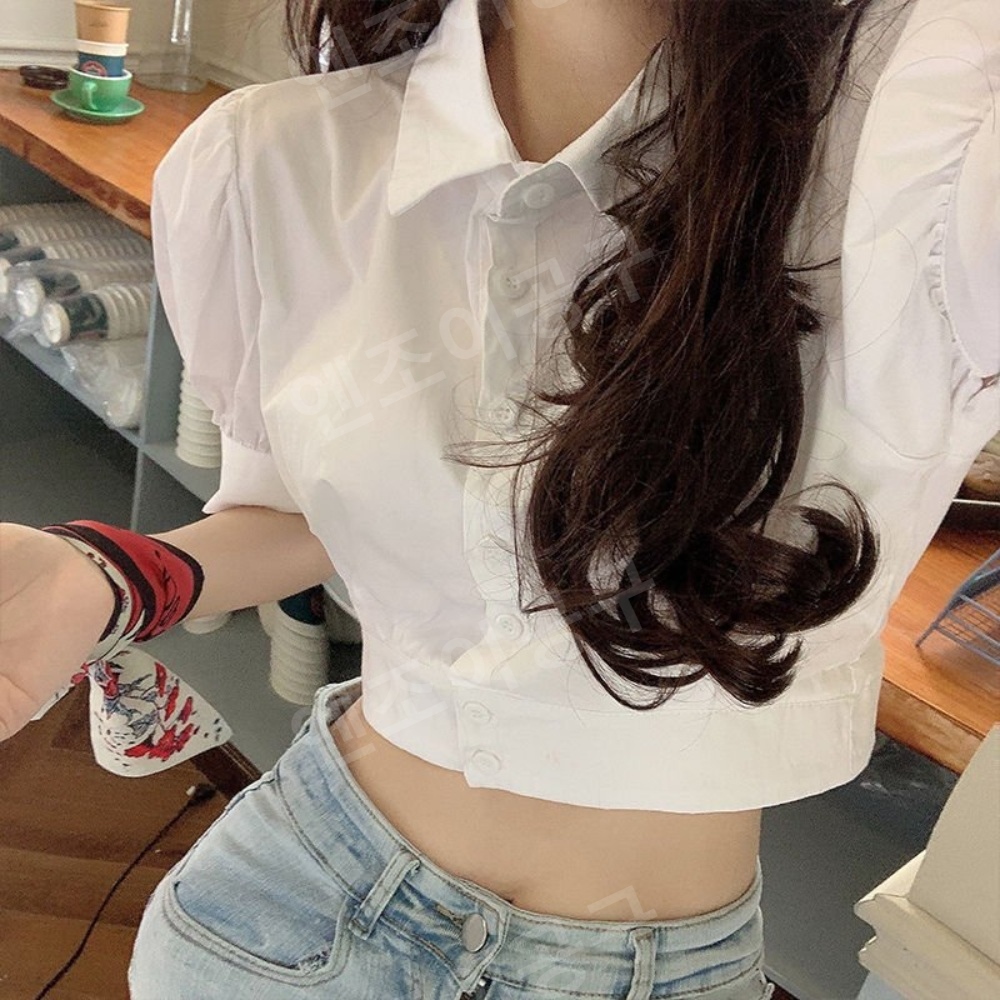 장원영 인스타그램 화이트 블라우스 셔링 크롭 의상 옷 패션 - 메인 이미지