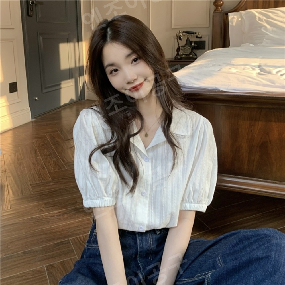 장원영 인스타그램 화이트 블라우스 우아한 오피스 의상 옷 패션 - 상품 이미지