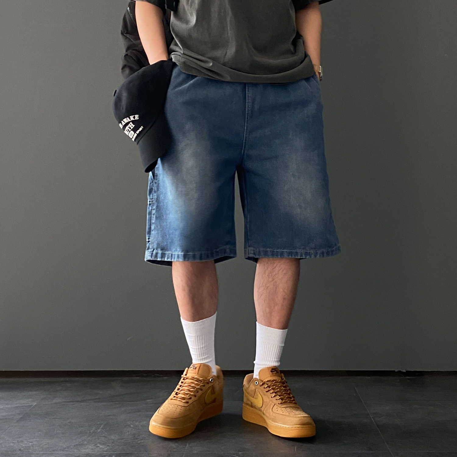 1+1 카펜터팬츠 남자버뮤다팬츠 남자와이드반바지 - 상세 이미지 2