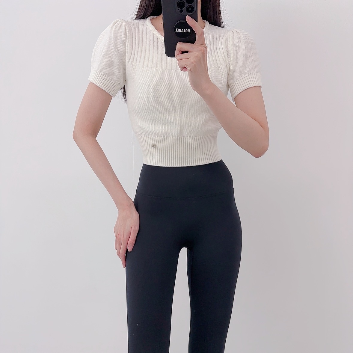 로라벨 라빈 필라테스복 여성 요가복 필라테스 요가 상의 티셔츠 운동복 커버업 크롭 반팔 - 상세 이미지 4