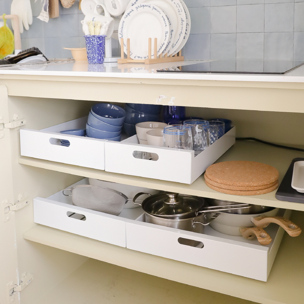 홈글림 슬라이딩 주방 선반 레일 싱크대 하부장 그릇 냄비 정리 수납장