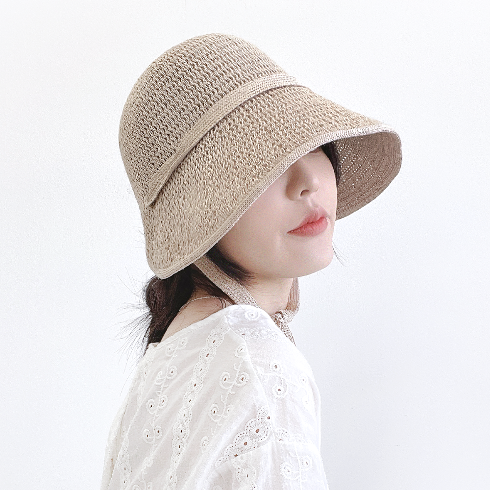 스텐 챙넓은 여성 여름 휴양지 밀짚 니트 턱끈 스트랩 보넷 벙거지모자 버킷햇