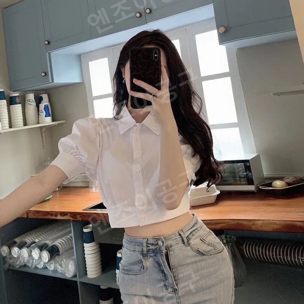 장원영 인스타그램 화이트 블라우스 셔링 크롭 의상 옷 패션 - 상세 이미지 2