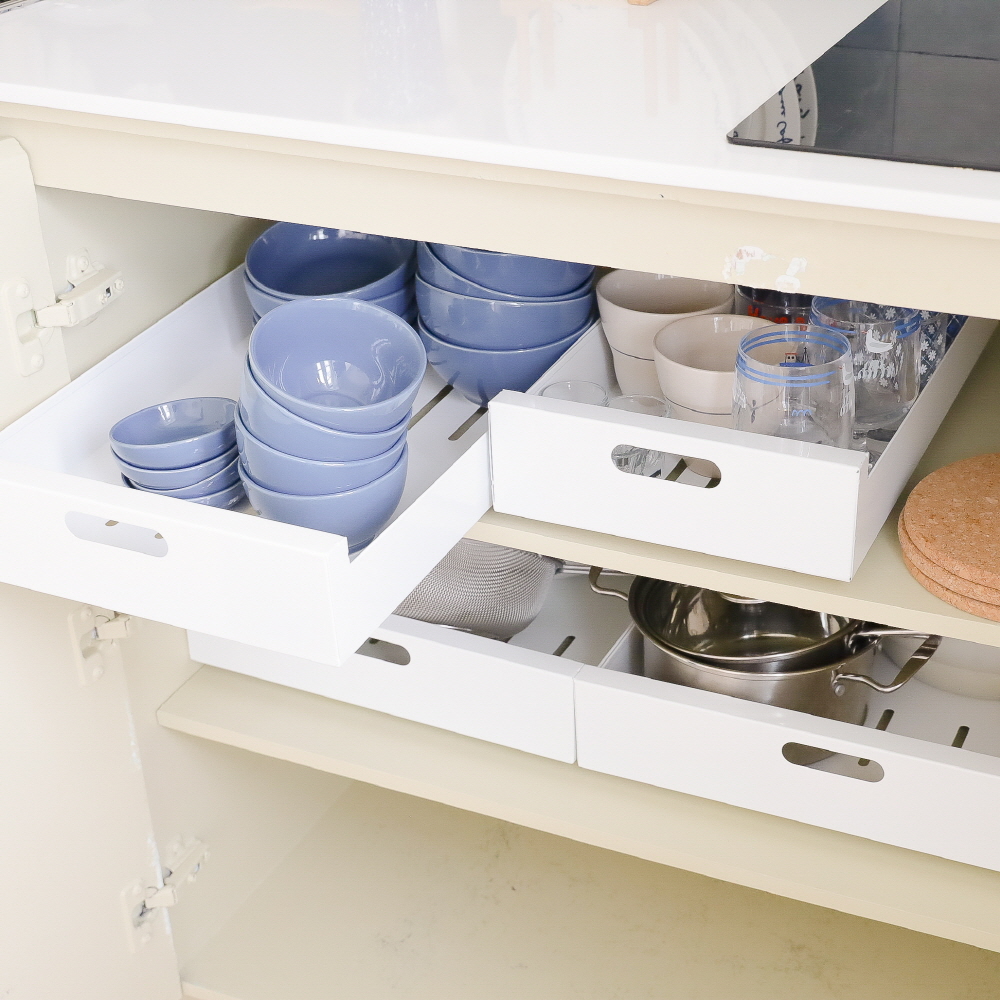 홈글림 슬라이딩 주방 선반 레일 싱크대 하부장 그릇 냄비 정리 수납장