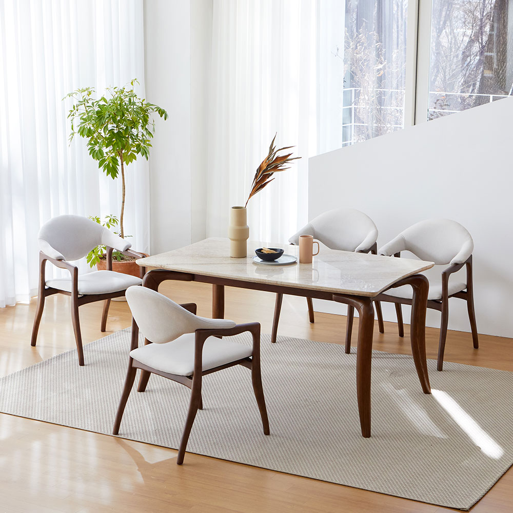 스코나 하우드 이태리 천연 대리석 애쉬원목 1450 4인 다이닝 식탁세트(의자4개)