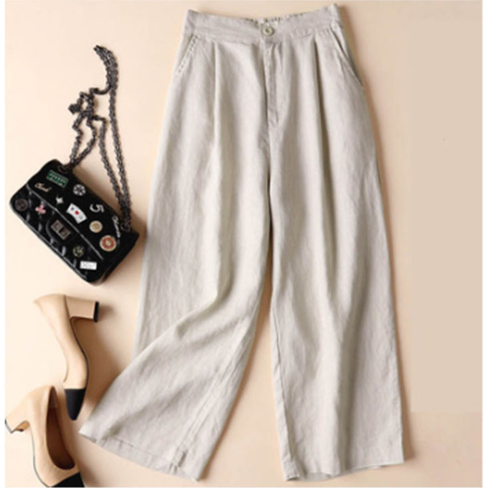 여성여름흰바지 여자 화이트 린넨 마 썸머 밴딩 와이드팬츠 - 상세 이미지 2