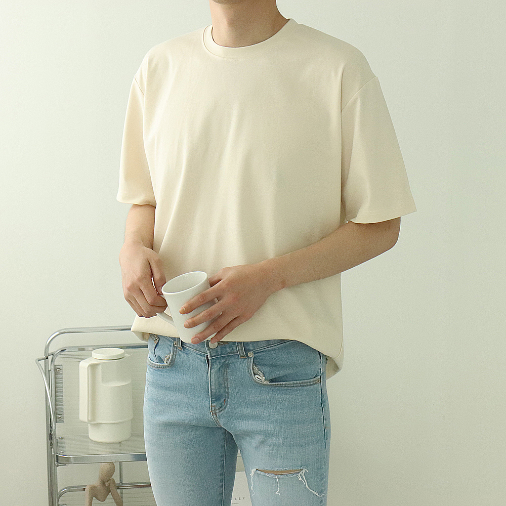 남자 반팔티 오버핏 분또 무지 흰색 빅사이즈 반팔 티셔츠 - 상세 이미지 5